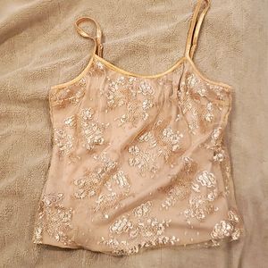 Cream tank with gold accented lace